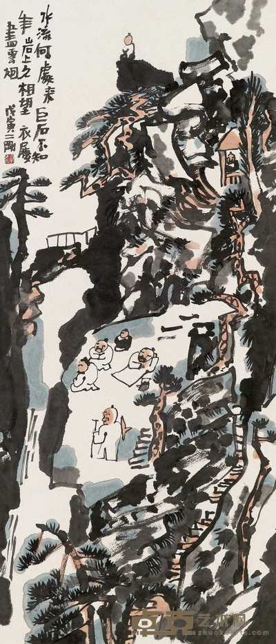 刘二刚 1998年作 岩间松云 镜心 102.5×44cm